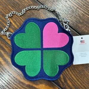 NEW Harveys Seatbelt Lucky Hearts shamrock coin purse with silver chain
